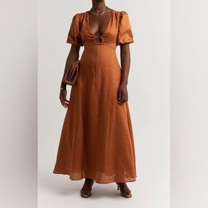 PETCH SPICE LINEN RING MIDI DRESS